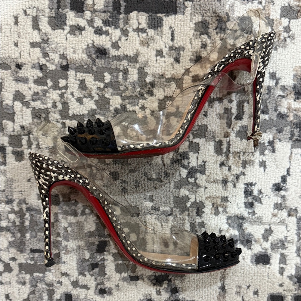 Christian Louboutin Black and Red Studded Heels